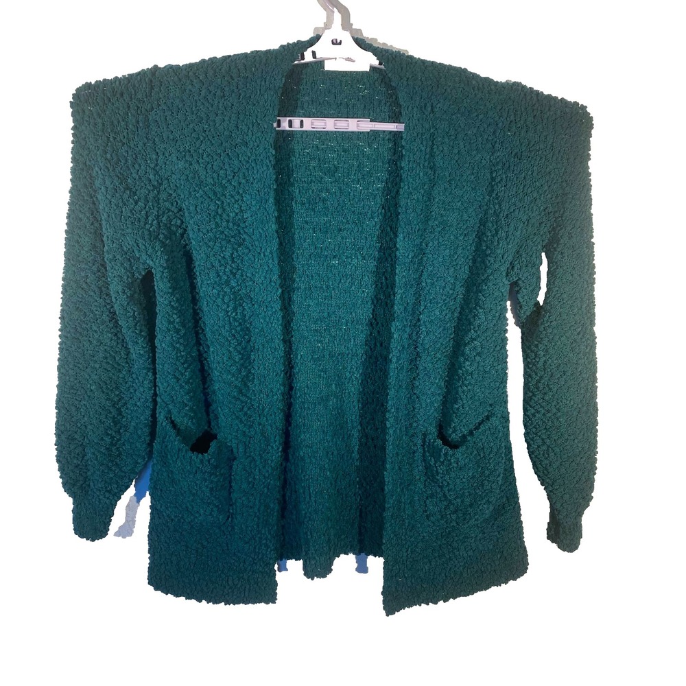 Zenana Womens Green Soft Touch Open Front Popcorn‎ Cardigan Sweater Size XL